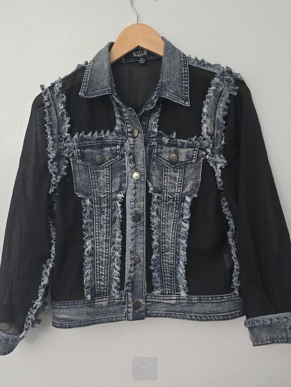 Azi New York Womens Mesh Denim Jacket size Small Festival Concert